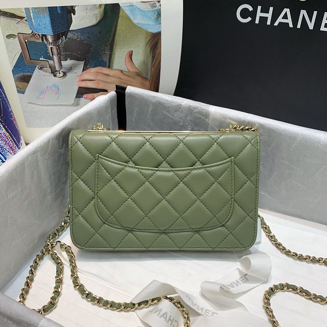 CC original lambskin wallet on chain 80982 green