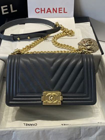 CC original grained calfskin medium boy handbag A67086-2 dark grey