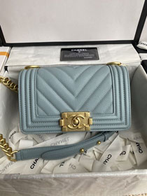 CC original fine grained calfskin small boy handbag A67085-2 light blue