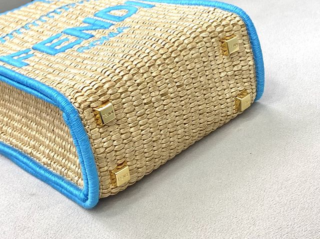 Fendi original raffia mini sunshine shopper bag 8BS051 apricot&blue