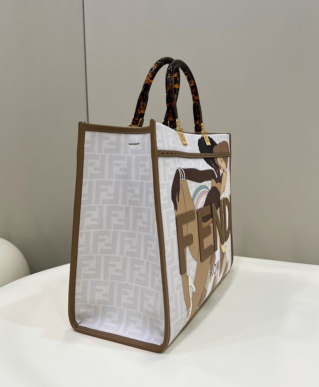 Fendi original fabric medium sunshine shopper bag 8BH386 white