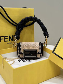 Fendi original raffia nano baguette charm 7AR996 black