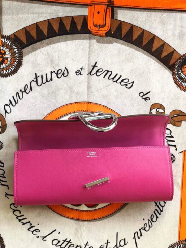 Hermes original swfit leather egee clutch E001 rose purple