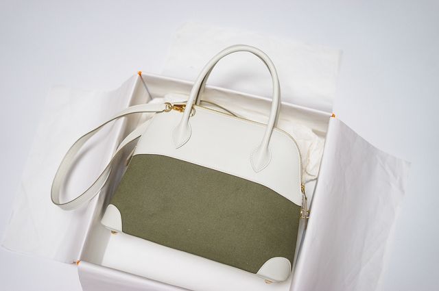 Hermes handmade original canvas small bolide 27 bag B027 white&green	