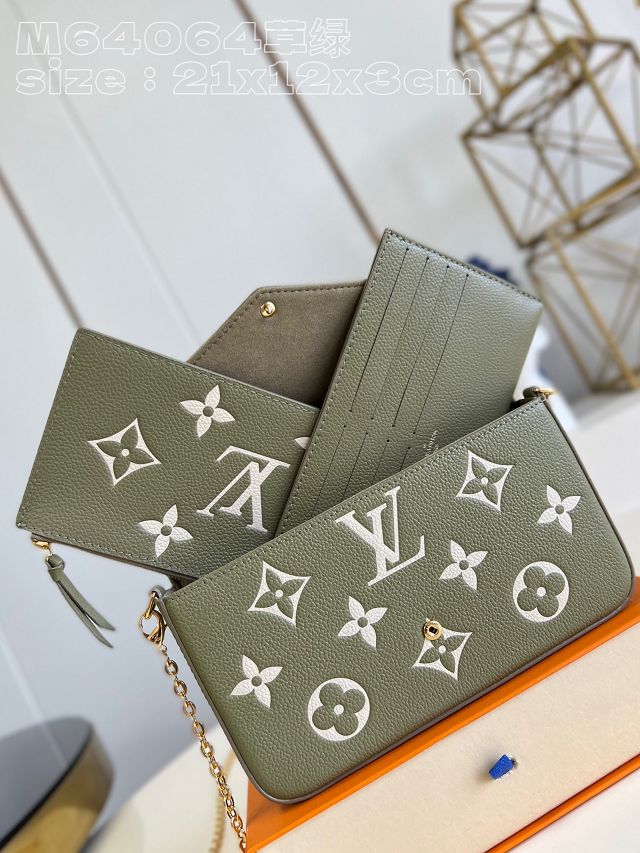 Louis vuitton original calfskin pochette felicie M64064 khaki