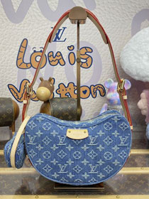 Louis vuitton original denim croissant MM handbag M46856 blue