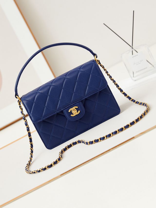 2024 CC original grained calfskin medium flap bag AS5166 blue