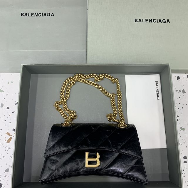 Balenciaga original calfskin crush small chain bag 7163512 black