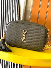 YSL original grained calfskin lou camera mini bag 585040 green