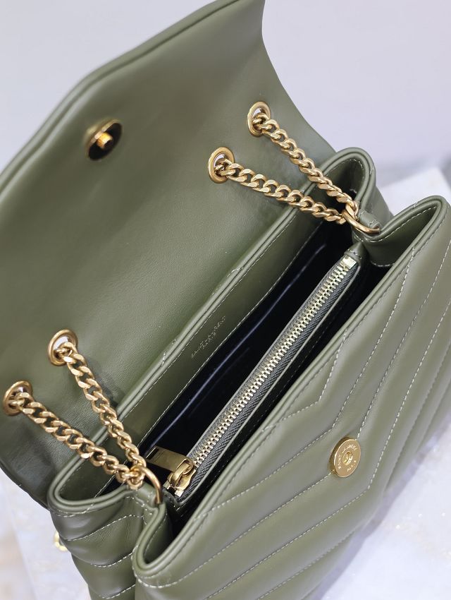 YSL original  calfskin loulou small bag 494699 dark green