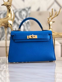 Hermes original chevre mini kelly 19 bag KG0019 blue hydra 