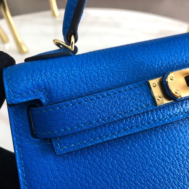 Hermes original chevre mini kelly 19 bag KG0019 blue hydra 