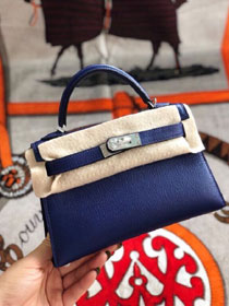 Hermes original chevre mini kelly 19 bag KG0019 blue electrique