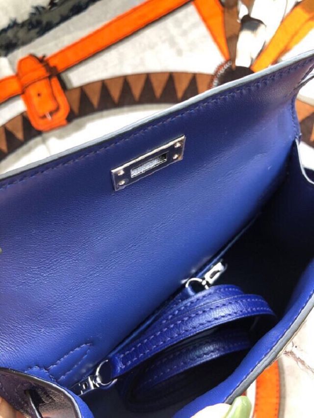 Hermes original chevre mini kelly 19 bag KG0019 blue electrique