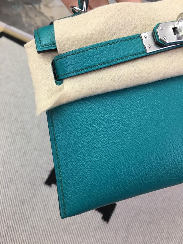 Hermes original chevre mini kelly 19 bag KG0019 blue paon
