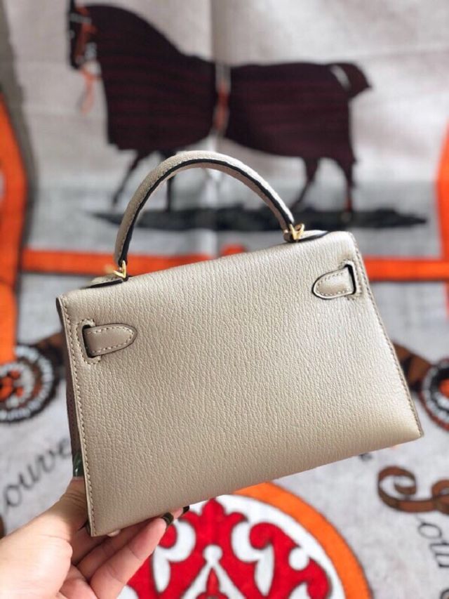Hermes original chevre mini kelly 19 bag KG0019 grey tourterelle