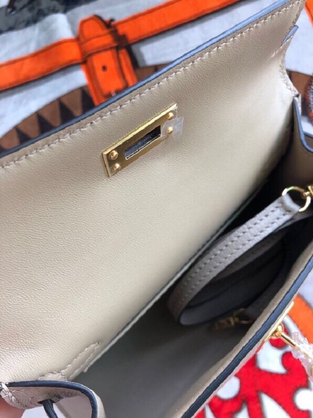 Hermes original chevre mini kelly 19 bag KG0019 grey tourterelle