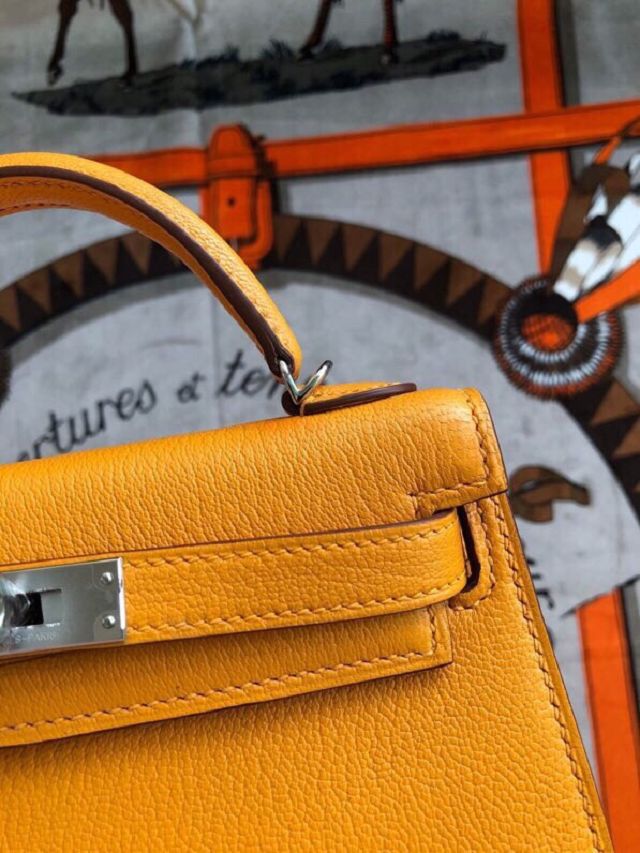 Hermes original chevre mini kelly 19 bag KG0019 jaune