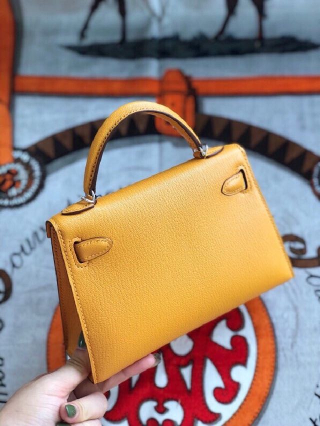 Hermes original chevre mini kelly 19 bag KG0019 jaune