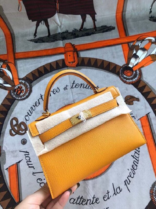 Hermes original chevre mini kelly 19 bag KG0019 jaune