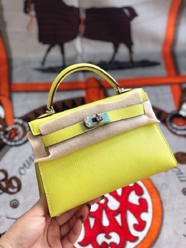 Hermes original chevre mini kelly 19 bag KG0019 lemon yellow