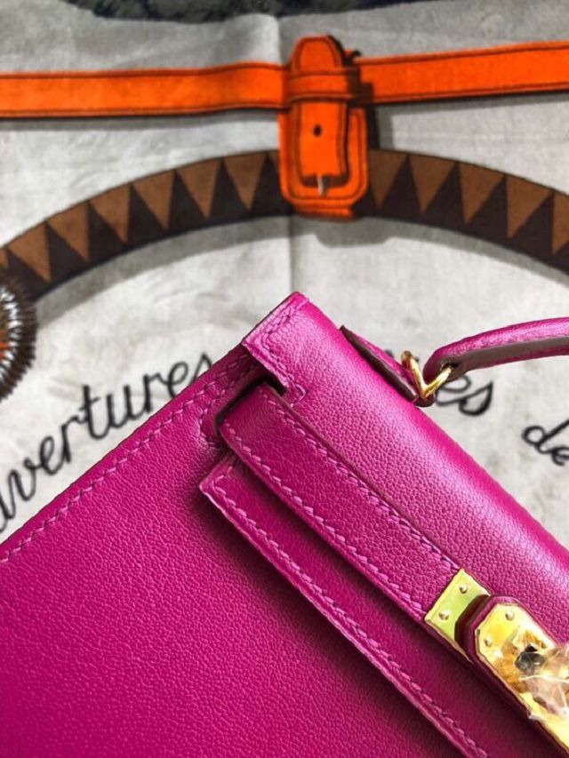 Hermes original chevre mini kelly 19 bag KG0019 rose purple
