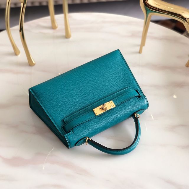 Hermes original chevre mini kelly 19 bag KG0019 turquoise blue