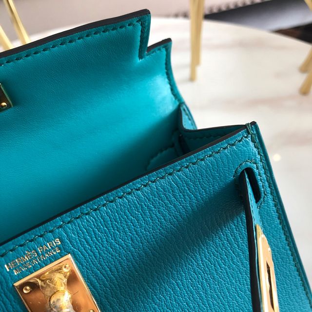 Hermes original chevre mini kelly 19 bag KG0019 turquoise blue