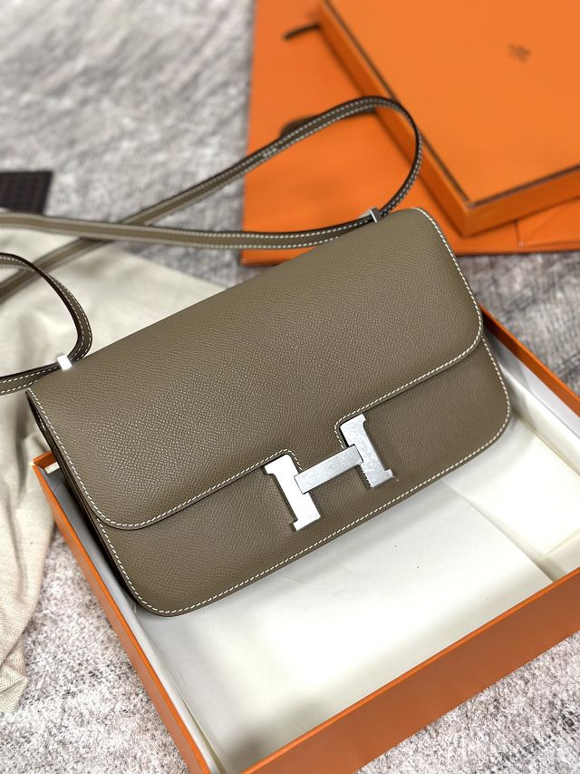 Hermes original epsom leather constance elan bag C026 grey etoupe