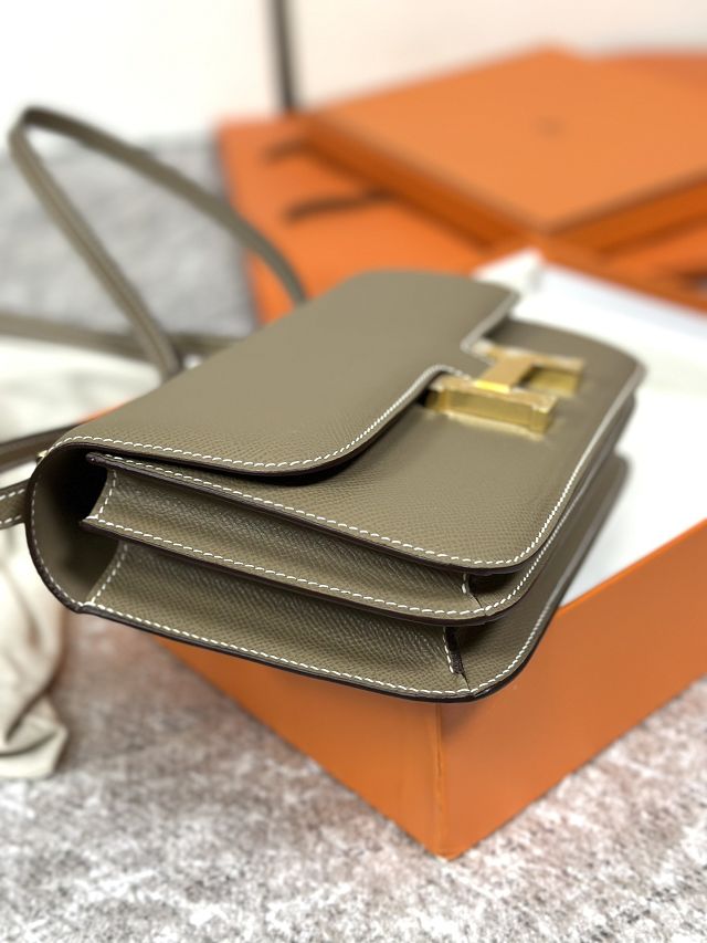 Hermes original epsom leather constance elan bag C026 grey etoupe