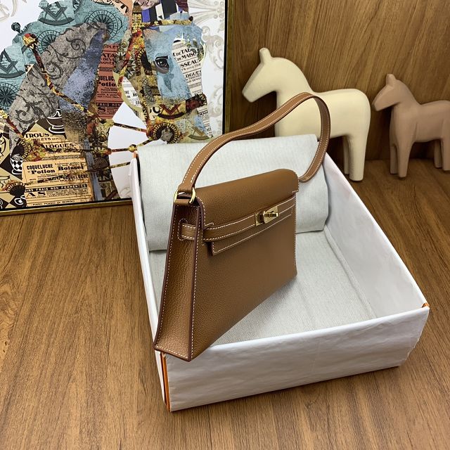 Hermes original chevre leather kelly elan KE0028-5 gold brown