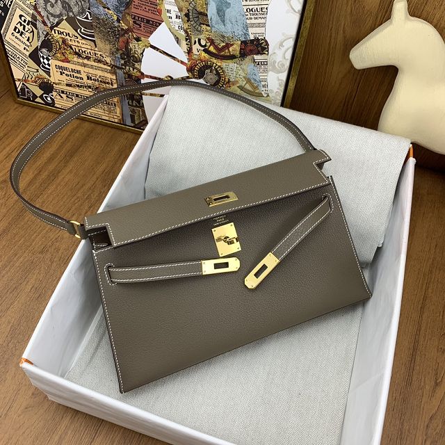 Hermes original chevre leather kelly elan KE0028-5 grey etoupe
