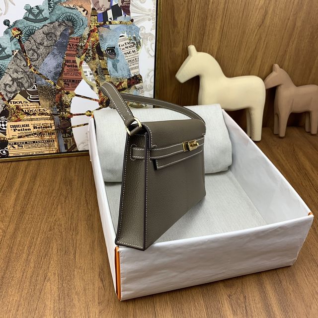 Hermes original chevre leather kelly elan KE0028-5 grey etoupe