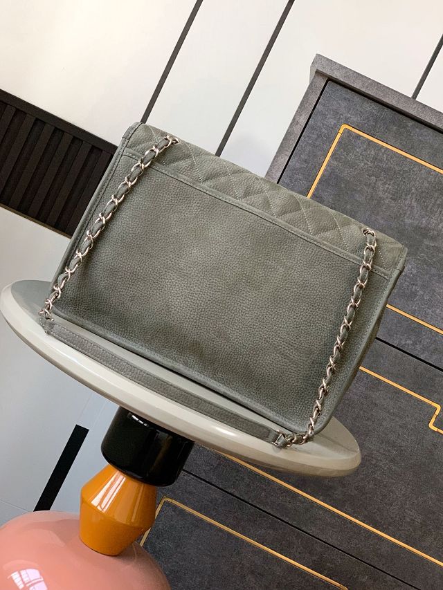 CC original suede calfskin large flap bag A99216 dark green