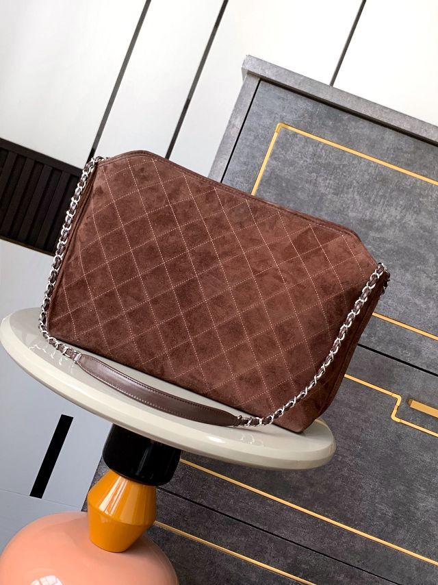 CC original suede calfskin tote bag A99218 dark coffee