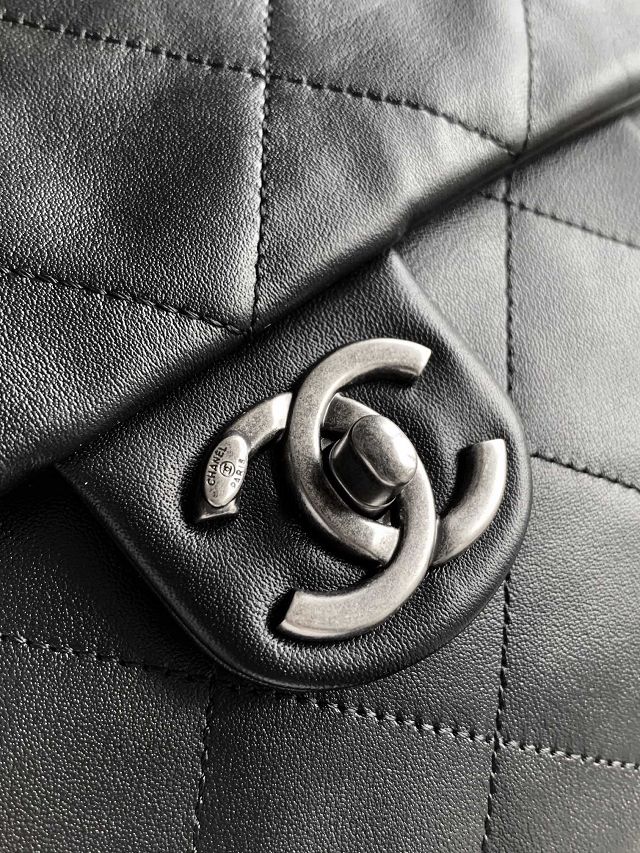 CC original calfskin large flap bag AS6058 black