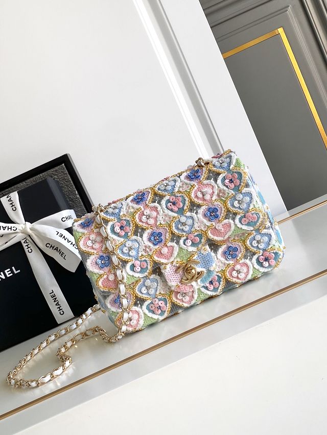 CC original sequins mini flap bag AS2090 white