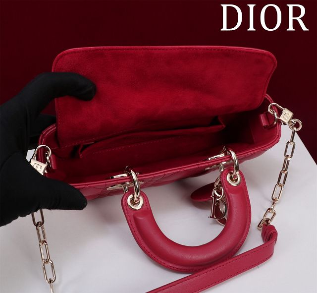 Dior original lambskin small lady D-Joy bag M0613 red