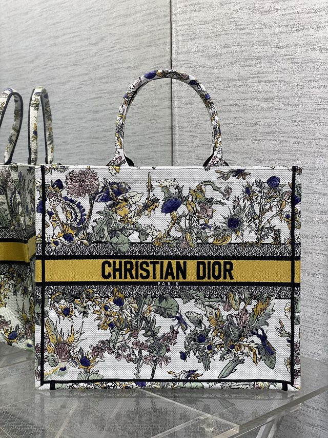 Dior original cotton large book tote bag M1286 white&yellow