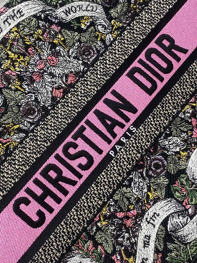 Dior original cotton medium book tote bag M1296 black&pink