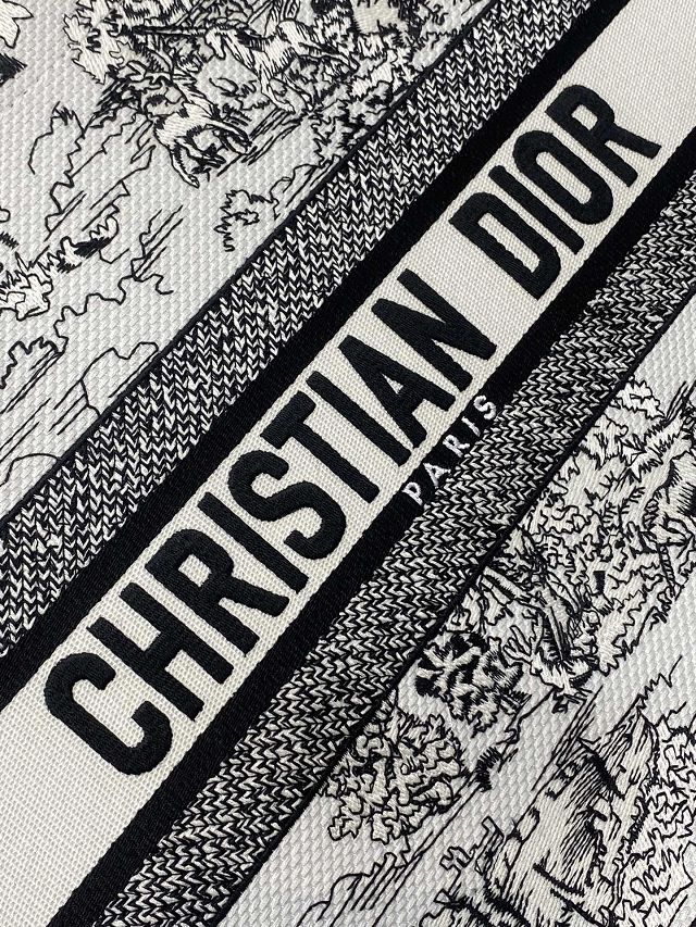 Dior original cotton medium book tote bag M1296 white&black