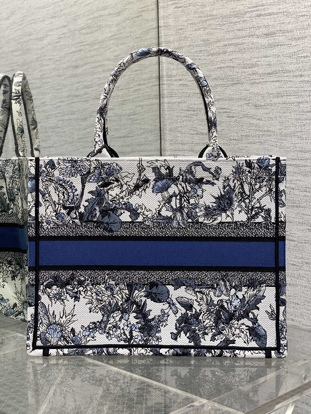 Dior original cotton medium book tote bag M1296 white&blue