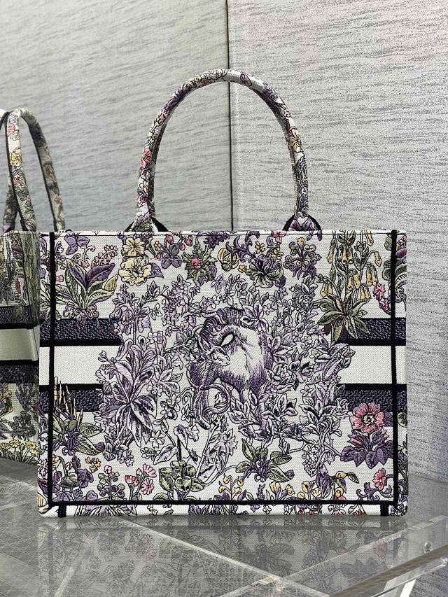 Dior original cotton medium book tote bag M1296 white&purple