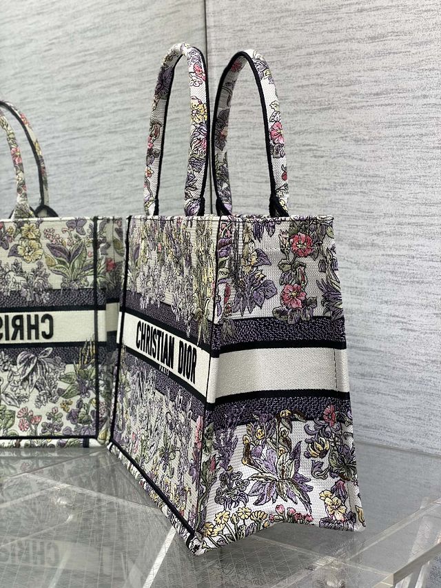 Dior original cotton medium book tote bag M1296 white&purple