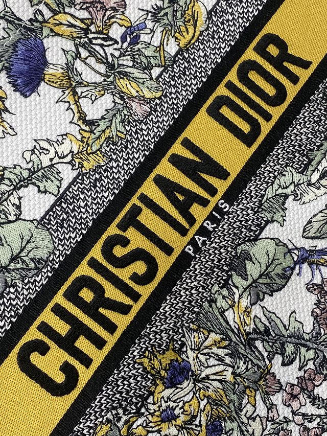 Dior original cotton medium book tote bag M1296 white&yellow