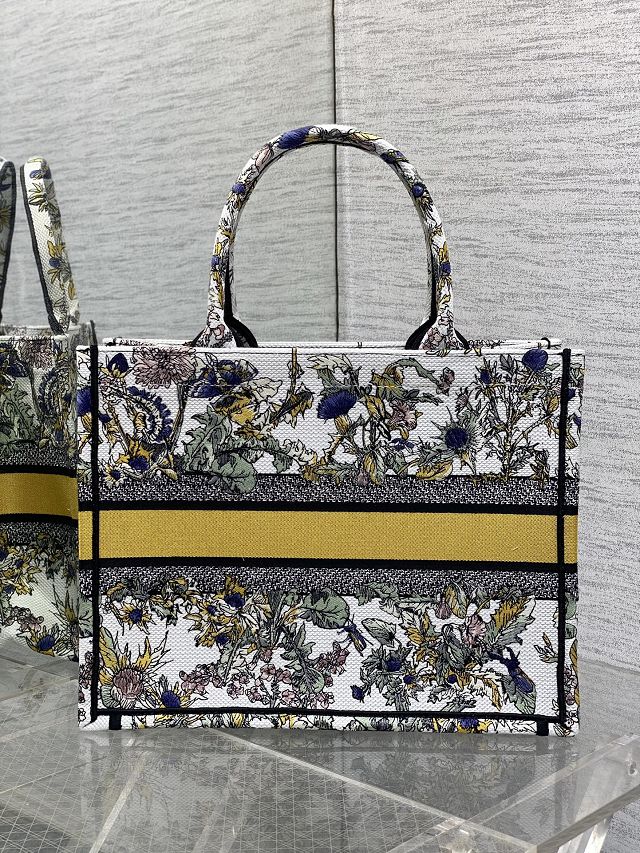 Dior original cotton medium book tote bag M1296 white&yellow