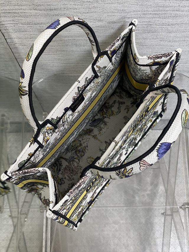 Dior original cotton medium book tote bag M1296 white&yellow