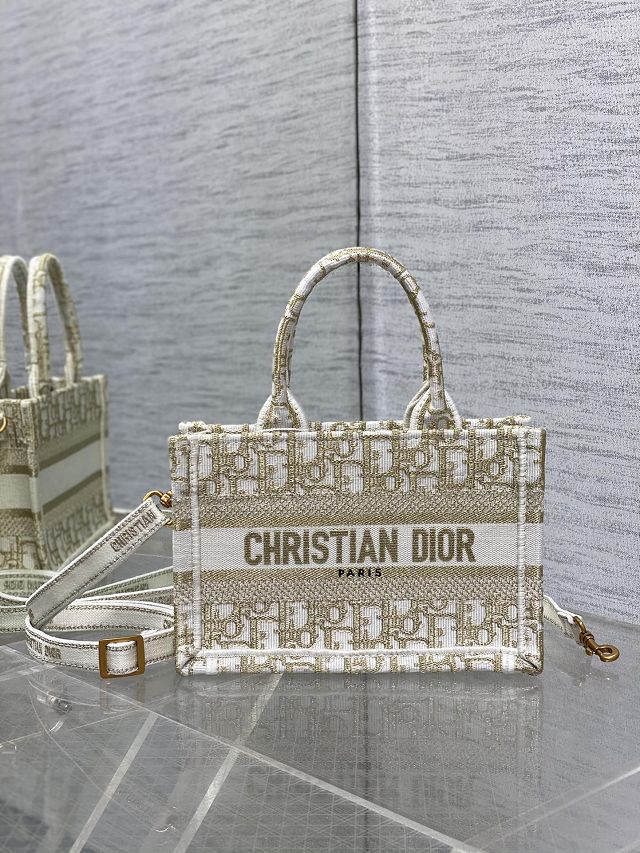 Dior original cotton mini book tote S5573 white&gold