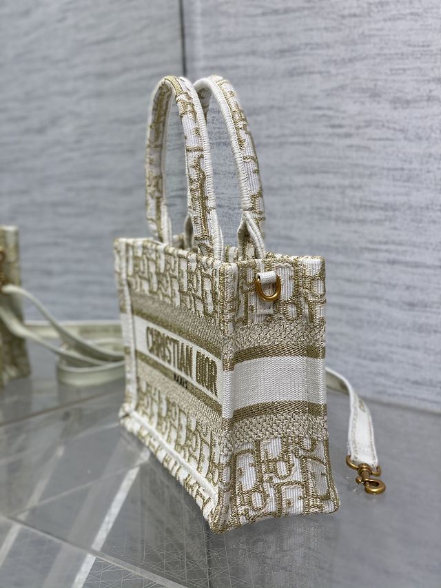 Dior original cotton mini book tote S5573 white&gold