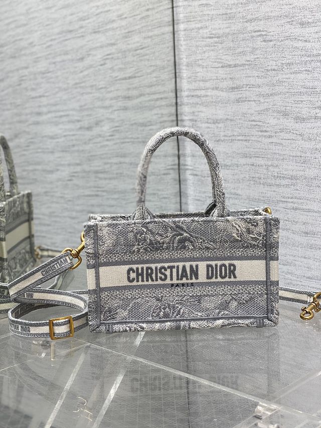 Dior original cotton mini book tote S5573-2 grey